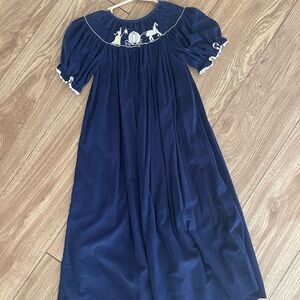 Smocked bishop dress, navy corduroy size 8 banana split